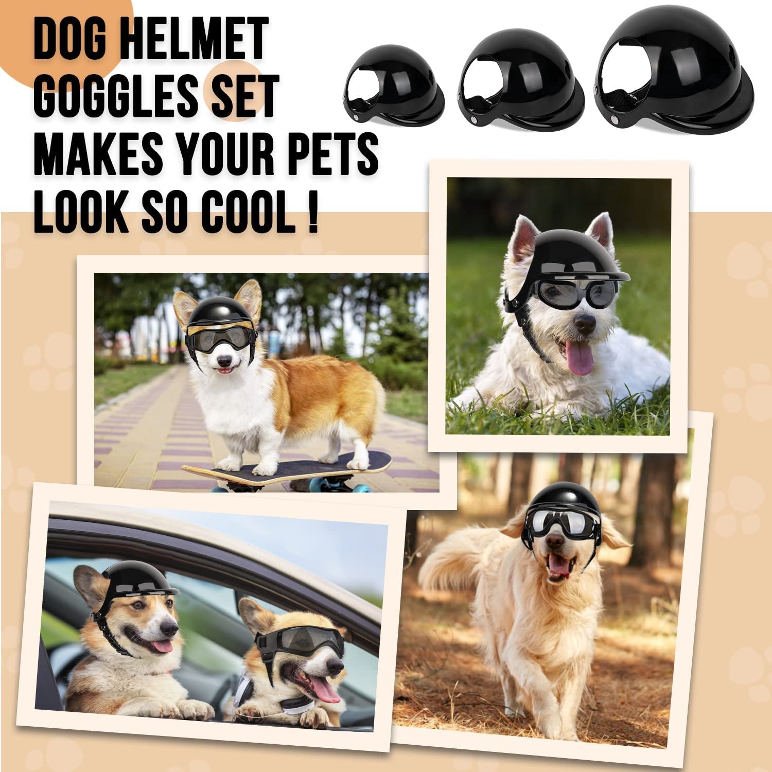 Slowton Dog Helmet and Goggles for Small Dogs - UV Protection Doggy Sunglasses Dog Glasses Pet Motorcycle Helmet Hat with Ear Holes Adjustable Belt Safety Hat for Puppy Riding (Black, Small) Animals & Pet Supplies > Pet Supplies > Dog Supplies > Dog Apparel SlowTon   