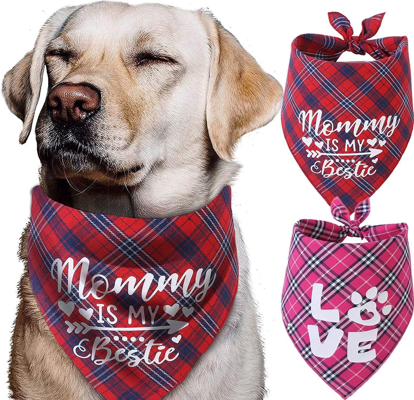 Valentines Day Dog Bandana - Set of 2 Reversible Triangle Bibs Plaid Pet Kerchief Scarf Animals & Pet Supplies > Pet Supplies > Dog Supplies > Dog Apparel Pawskido   