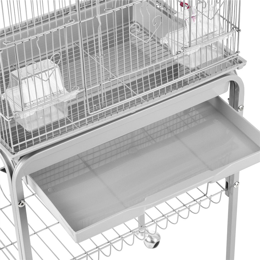 Topeakmart 62.5''H Rolling Metal Bird Cage Large Parrot Cage with with Detachable Stand & Toys, Light Gray Animals & Pet Supplies > Pet Supplies > Bird Supplies > Bird Cages & Stands Topeakmart   