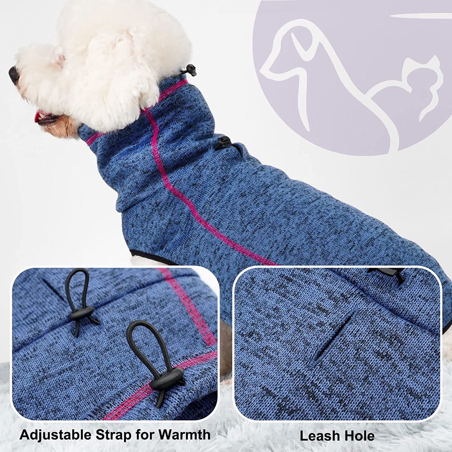 Cyeollo Dog Sweater Fleece Jacket High Collar Warm Doggie Turtleneck Lightweight Cozy Jackets Pullover Winter Dog Clothes Pet Vest with Leash Hole for Small Dogs, Navy Small Animals & Pet Supplies > Pet Supplies > Dog Supplies > Dog Apparel cyeollo   