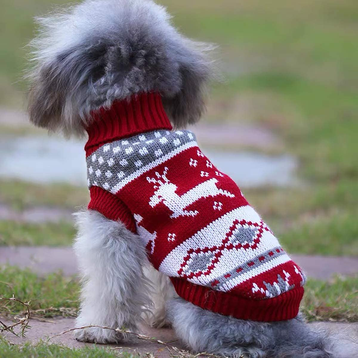 Vehomy Dog Christmas Sweaters Pet Winter Knitwear Xmas Clothes Classic Warm Coats Reindeer Snowflake Argyle Sweater for Kitty Puppy Cat-L Animals & Pet Supplies > Pet Supplies > Dog Supplies > Dog Apparel Vehomy   