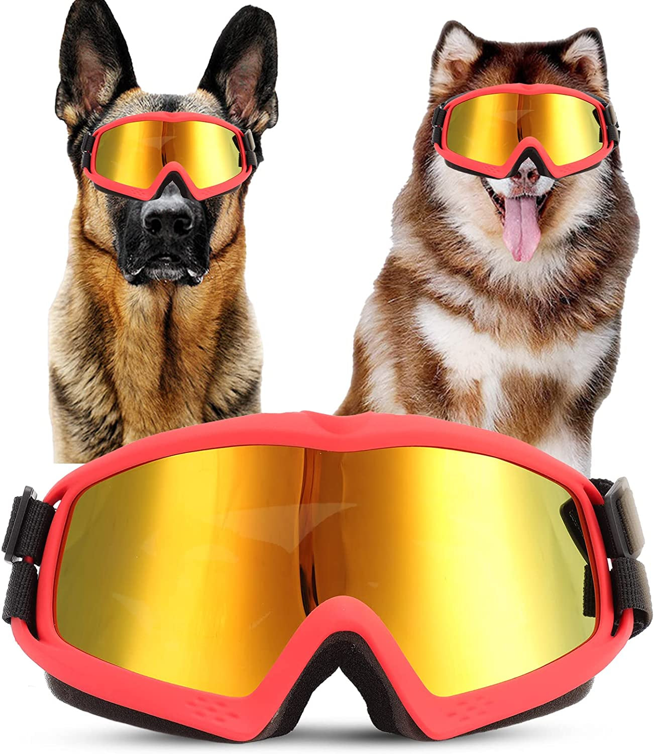 Dog Sunglasses Breathable Dog Goggles UV Protection PC Lens Windproof Dustproof for Skiing Cycling (Red Frame Red Lens) Animals & Pet Supplies > Pet Supplies > Dog Supplies > Dog Apparel Hosi   