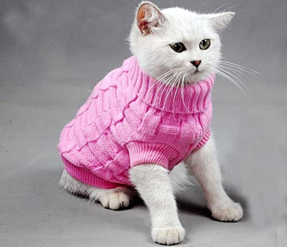 Pet Cat Sweater Kitten Clothes for Cats Small Dogs,Turtleneck Cat Clothes Pullover Soft Warm,Fit Kitty,Chihuahua,Teddy,Poodle,Pug Animals & Pet Supplies > Pet Supplies > Dog Supplies > Dog Apparel Evursua Pink X-Large 