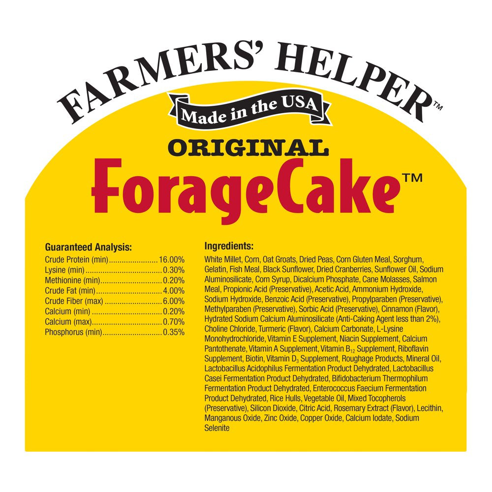 Farmer'S Helper Optimal Forage Cake, Nutritional Supplement, 13 Oz, Cake, Poultry Treat Animals & Pet Supplies > Pet Supplies > Bird Supplies > Bird Treats Central Garden and Pet   