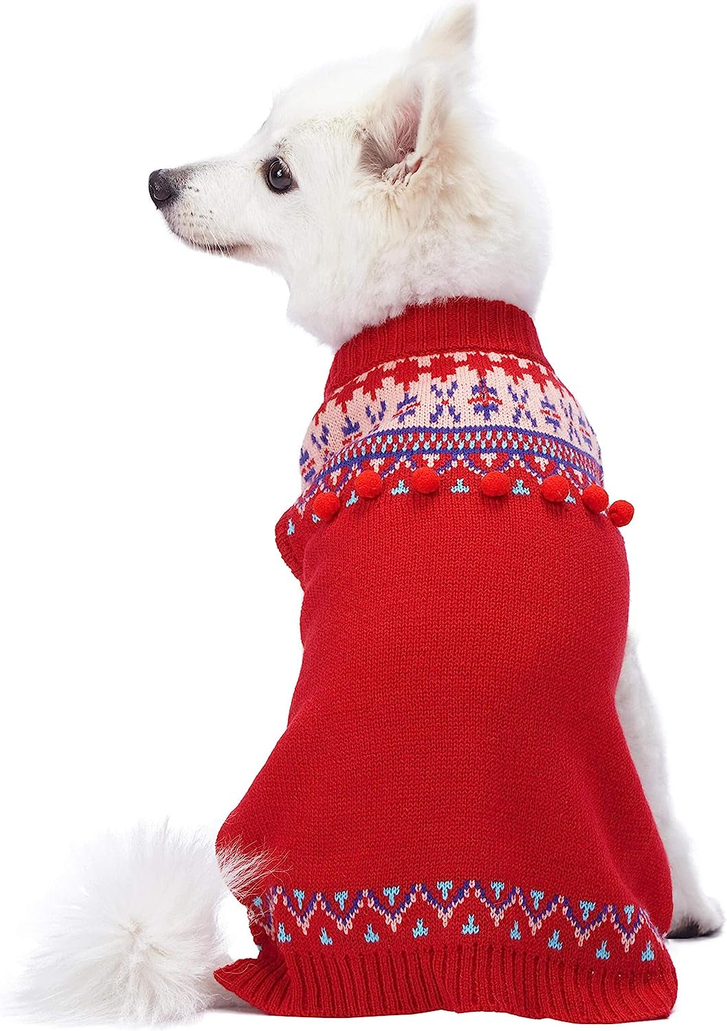 Blueberry Pet Ugly Christmas Reindeer Dog Sweater Turtleneck Holiday Family Matching Clothes for Dog, Tango Red & Navy Blue, Back Length 12", Warm Winter Outfit for Small Dogs Animals & Pet Supplies > Pet Supplies > Dog Supplies > Dog Apparel Blueberry Pet Holiday Red 16 inch (Pack of 1) 