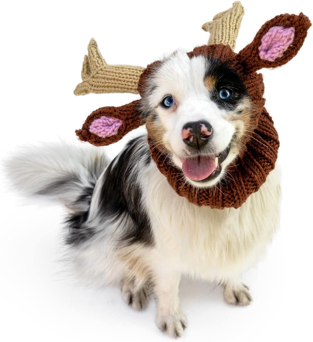 Zoo Snoods Reindeer Costume for Dogs & Cats, Medium - Warm No Flap Ear Wrap Hood for Pets, Dog Outfit for Winters, Halloween, Christmas & New Year, Soft Yarn Ear Covers - Deer Antlers Animals & Pet Supplies > Pet Supplies > Dog Supplies > Dog Apparel Zoo Snoods   