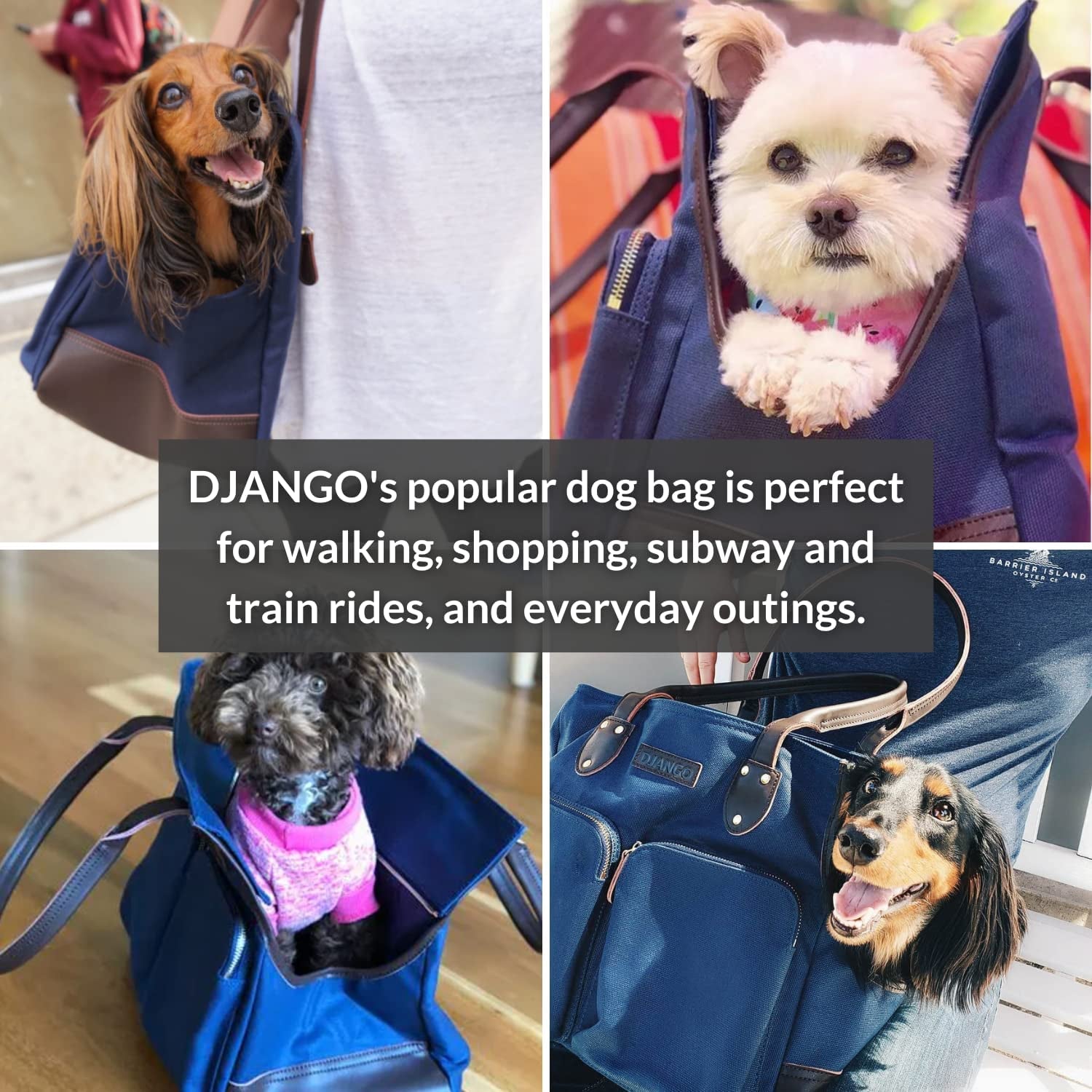 DJANGO Dog Carrier Bag - Waxed Canvas and Leather Soft-Sided Pet Travel Tote with Bag-To-Harness Safety Tether & Secure Zipper Pockets (Medium, Navy Blue) Animals & Pet Supplies > Pet Supplies > Dog Supplies > Dog Apparel DJANGO   