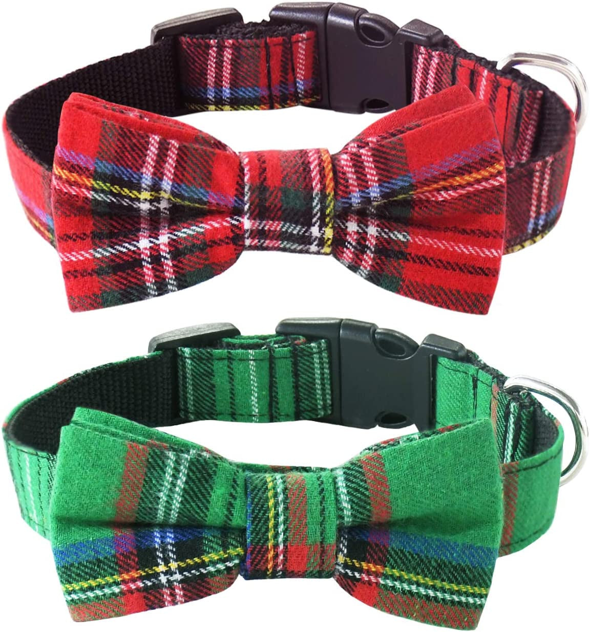 Malier Dog Collar with Bow Tie Christmas Classic Plaid Dog Collar with Light Adjustable Buckle Suitable for Small Medium Large Dogs Cats Pets (Large) Animals & Pet Supplies > Pet Supplies > Dog Supplies > Dog Apparel Malier Small  