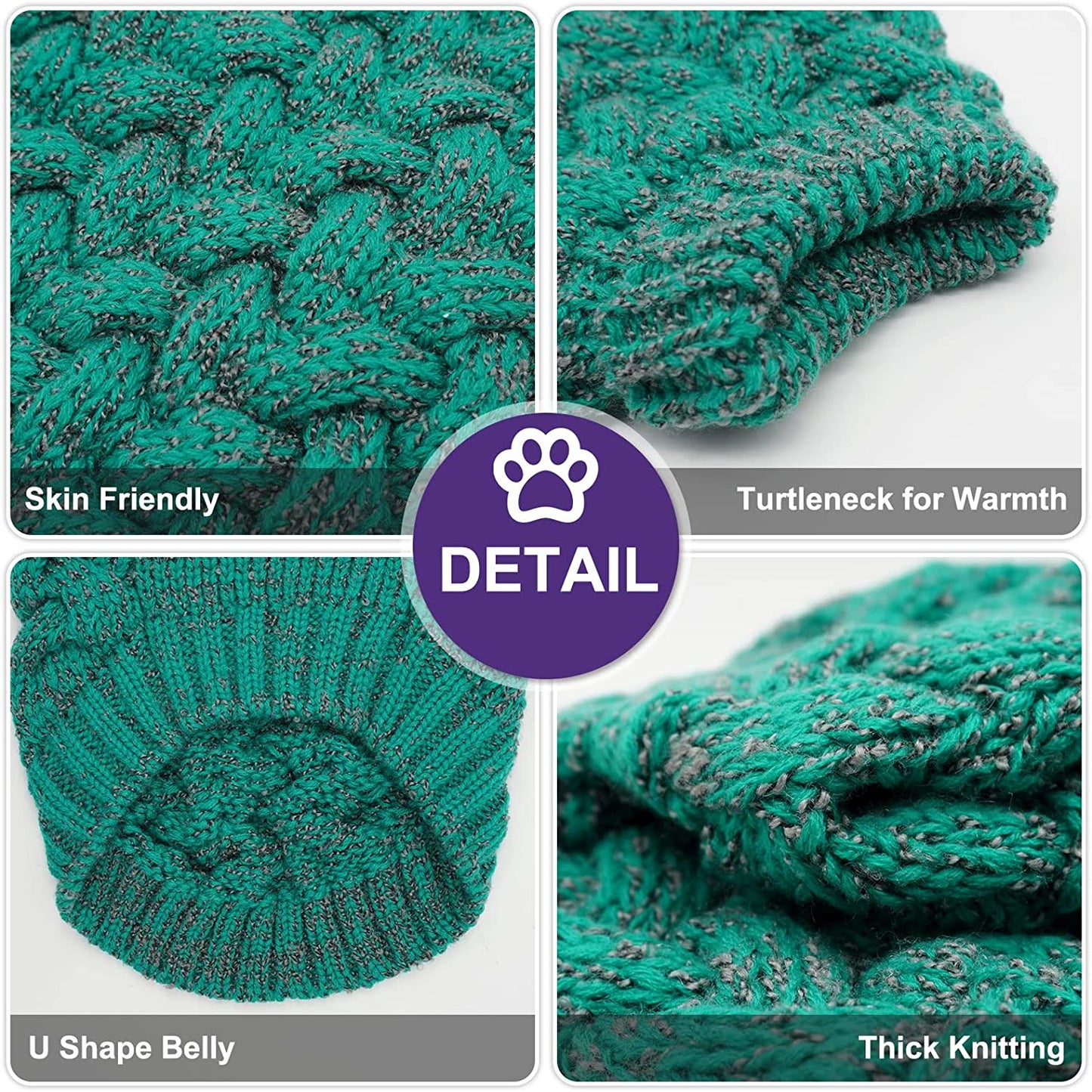 Cyeollo Dog Sweaters for Small Dogs Turtleneck Thickened Knitted Dog Sweaters Warm Knitwear for Cold Weather Dog Clothes Turquoise Animals & Pet Supplies > Pet Supplies > Dog Supplies > Dog Apparel cyeollo   