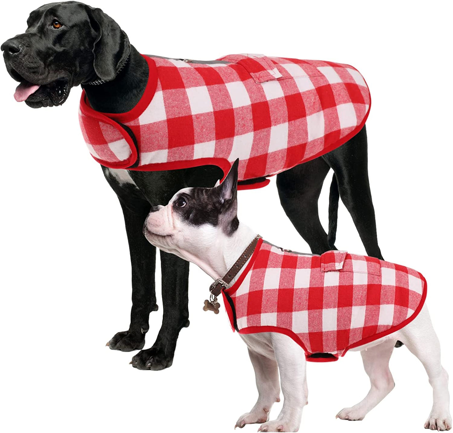 Queenmore Winter Dog Jacket, Adjustable Waterproof Reflective Cold Weather Padding Coat, Plaid Checkered Pet Clothes with Pocket (Red, S) Animals & Pet Supplies > Pet Supplies > Dog Supplies > Dog Apparel Queenmore Pink Medium 