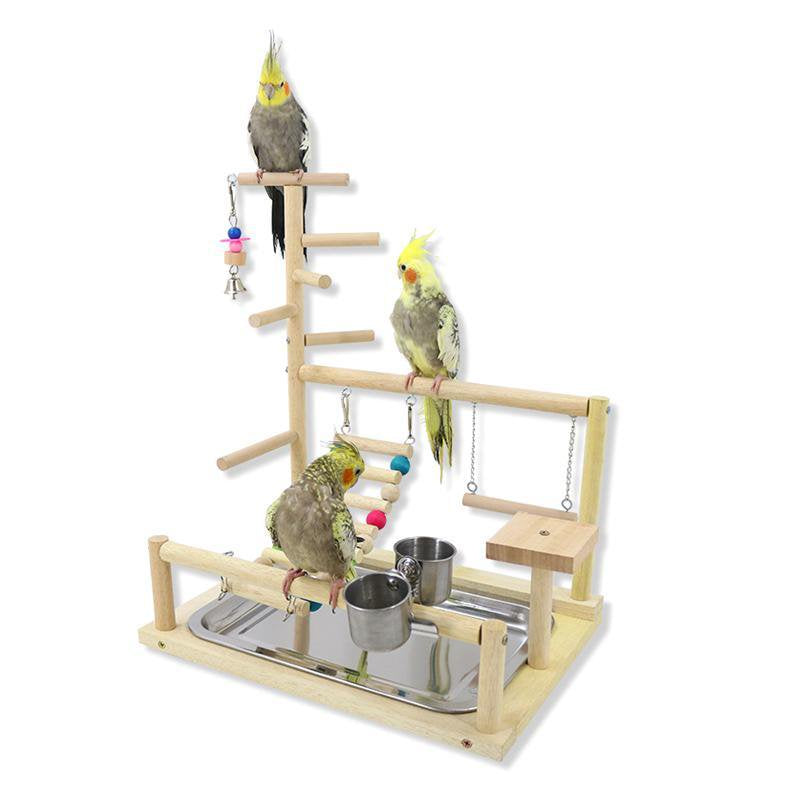 TONKBEEY Wood Perch Gym Playpen Ladder with Feeder Cups for Lovebirds Parakeet Cage Gift for Bird Lover Easy to Use Clean Durable Animals & Pet Supplies > Pet Supplies > Bird Supplies > Bird Gyms & Playstands TONKBEEY   