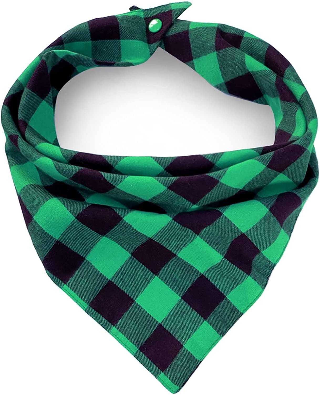 Christmas Plaid Dog Bandana with Button, Birthday Dual Layer Scarf Soft Cotton Triangle Bib Girls and Boys Kerchief Adjustable Accessories for Small Medium Large Extra Large Dog Puppy Pet Cat Animals & Pet Supplies > Pet Supplies > Dog Supplies > Dog Apparel C.C Xavier Green Medium 