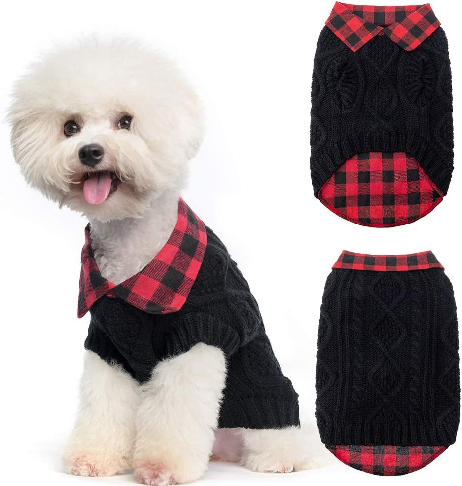 Warm Dog Sweater Winter Clothes - Plaid Patchwork Pet Doggy Knitted Sweaters Comfortable Coats for Cold Weather, Fit for Small Medium Large Dogs Animals & Pet Supplies > Pet Supplies > Dog Supplies > Dog Apparel Homimp Black Small/Medium 