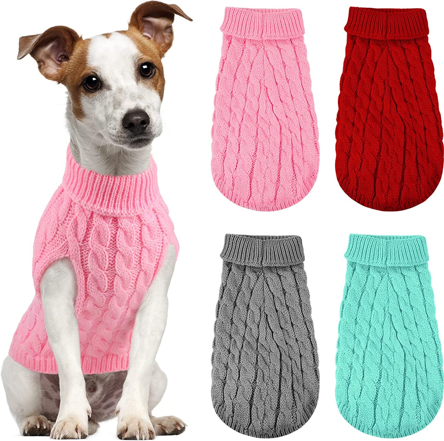 Sweaters for Dogs 4 Pieces Puppy Clothes Dog Fall Sweaters Pullover Dog Sweaters Pet Sweaters Knitwear for Dog (L, Black, Grey, Pink, Khaki) Animals & Pet Supplies > Pet Supplies > Dog Supplies > Dog Apparel Frienda Grey,Pink,Red L 