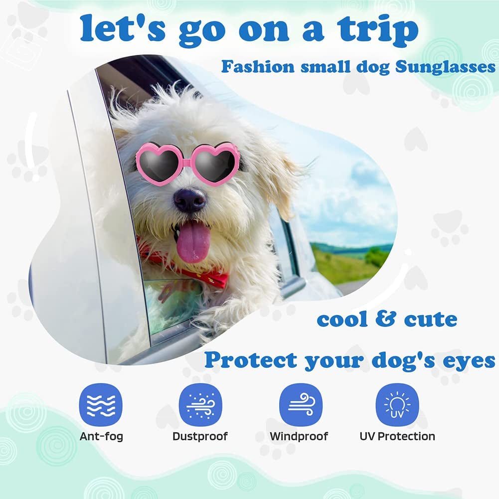 Mekek Dog Sunglasses Dog Goggles, UV Protection Doggy Sunglasses Love Shaped Dog Sunglasses Fashionable Vintage Pet Glasses Eye Wear Protection with Adjustable Strap for Small or Medium Dog Animals & Pet Supplies > Pet Supplies > Dog Supplies > Dog Apparel Mekek   