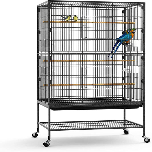 Kamileo 52-Inch Wrought Iron Flight Bird Parakeet Parrot Cage for Large Cockatiel, Canary, Finch, Lovebird, Parrotlet, Conure, Pigeons, African Grey Quaker, Birdcage with Rolling Stand Animals & Pet Supplies > Pet Supplies > Bird Supplies > Bird Cages & Stands Kamileo   