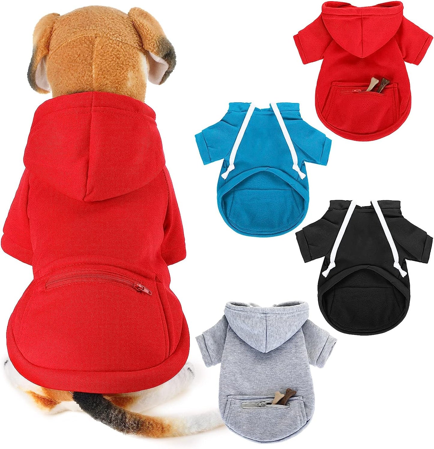 Saintrygo 4 Pieces Dog Hoodie Christmas Winter Warm Clothing with Pockets for Small Dogs Sweater Hood Sweaters Hat Chihuahua Coat Puppy Cat Custume (Plaid, Large), Blue,White Animals & Pet Supplies > Pet Supplies > Dog Supplies > Dog Apparel Saintrygo Solid Medium 