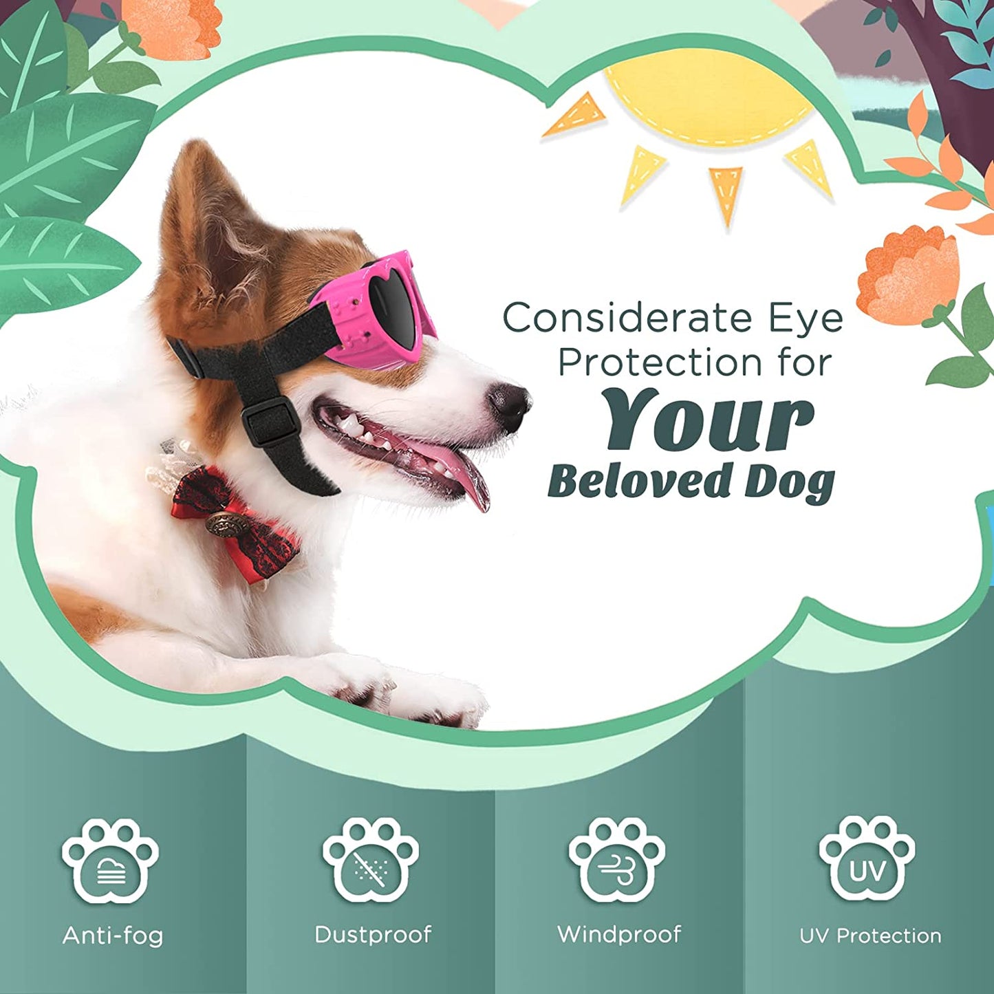 Lewondr Small Dog Sunglasses UV Protection Goggles Eye Wear Protection with Adjustable Strap Doggy Heart Shape Anti-Fog Sunglasses for Pet Dogs Sun Glasses Doggie Windproof Glasses, Pink Animals & Pet Supplies > Pet Supplies > Dog Supplies > Dog Apparel Lewondr   