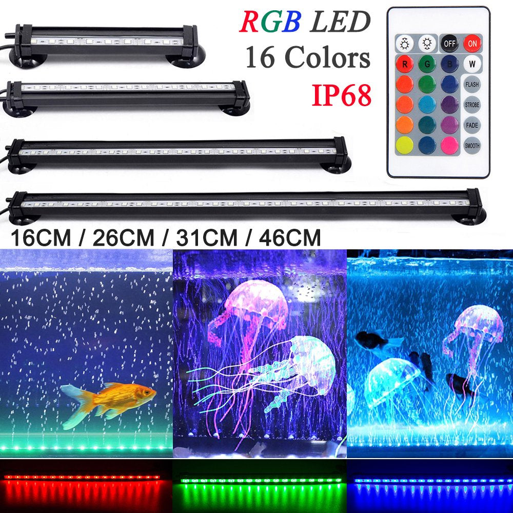 Dystyle 16CM-51CM RGB Waterproof Aquarium 5050 LED Light Remote Control Air Bubble Lamp Fish Tank Light Submersible Light Making Oxygen Animals & Pet Supplies > Pet Supplies > Fish Supplies > Aquarium Lighting DYstyle 46cm 27LEDs  