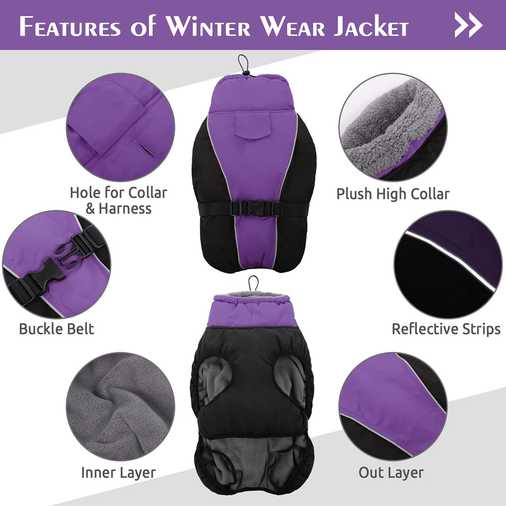 ROZKITCH Winter Warm Dog Coat Windproof Cozy Dog Jacket Cold Weather Thick Fleece Vest Water Repellent Apparel with Harness/Leash Hole & Reflective for Outdoor Small Medium Large Dogs Animals & Pet Supplies > Pet Supplies > Dog Supplies > Dog Apparel ROZKITCH   