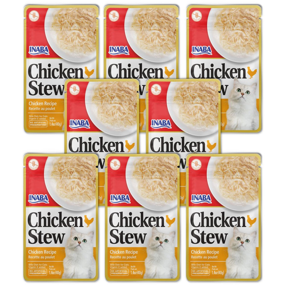 INABA Chicken Stew Complement/Topper/Treat for Cats, Eight 1.4 Oz Pouches, Chicken