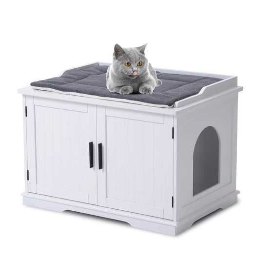 Sunvivi Cat Litter Box Enclosure Wood Hidden Cat Litter Box Furniture White Cat House Side Table,29.1X20.9X20.5 Inches Animals & Pet Supplies > Pet Supplies > Cat Supplies > Cat Furniture Superjoe   