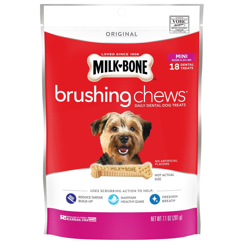 Milk-Bone Brushing Chews Daily Dental Dog Treats, Mini, 7.1 Oz., 18 Bones per Bag Animals & Pet Supplies > Pet Supplies > Dog Supplies > Dog Treats The J.M. Smucker Company 7.1 oz  