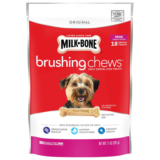 Milk-Bone Brushing Chews Daily Dental Dog Treats, Mini, 7.1 Oz., 18 Bones per Bag Animals & Pet Supplies > Pet Supplies > Dog Supplies > Dog Treats The J.M. Smucker Company 7.1 oz  