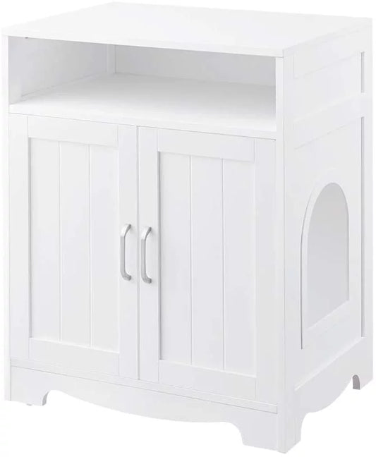 Unipaws Wooden Cat Litter Box, Pet Side Table with Hidden Crate for Cats, Decorative Pet House with Double Entrances, Cat Washroom White Animals & Pet Supplies > Pet Supplies > Cat Supplies > Cat Furniture UNIVERSE HOME INC. White  