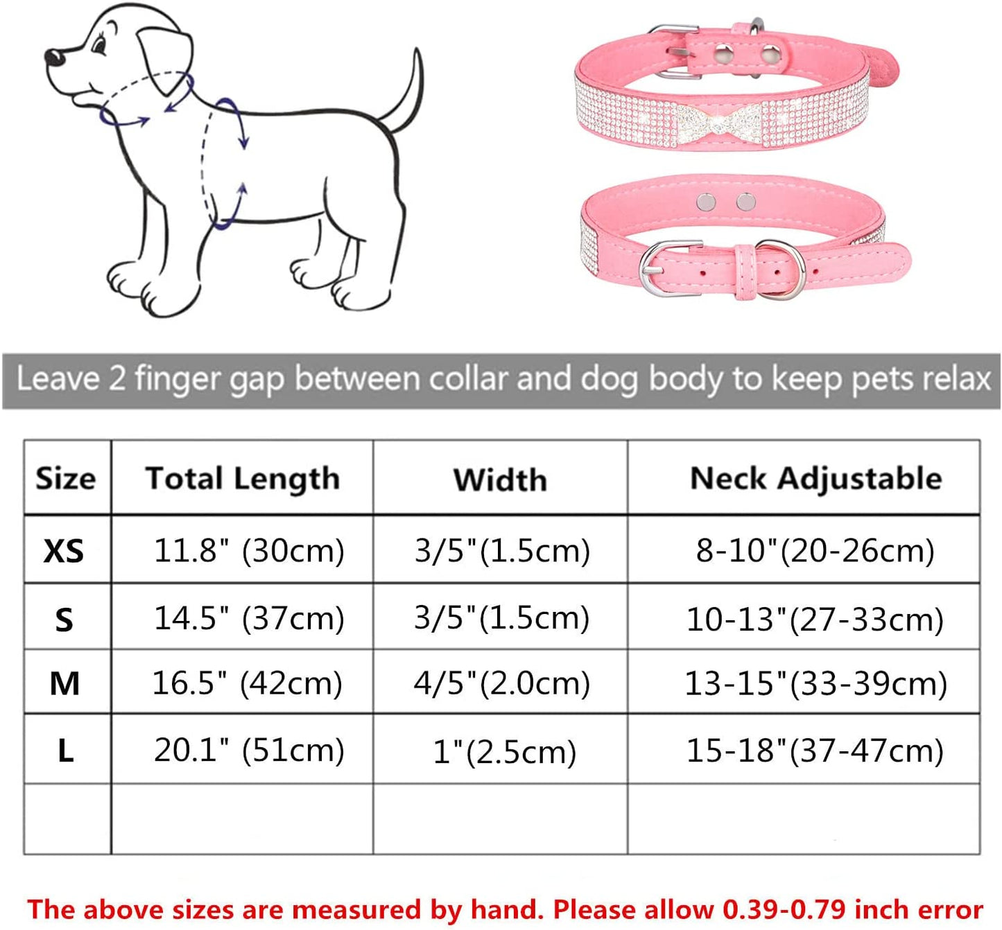 THAIN Rhinestones Bling Dog Cat Collars Diamond with Rhinestone Bowtie Decoration for Small Medium Large Dogs (S, Pink) Animals & Pet Supplies > Pet Supplies > Dog Supplies > Dog Apparel Jiaxing Sai en trading Co.,Ltd   