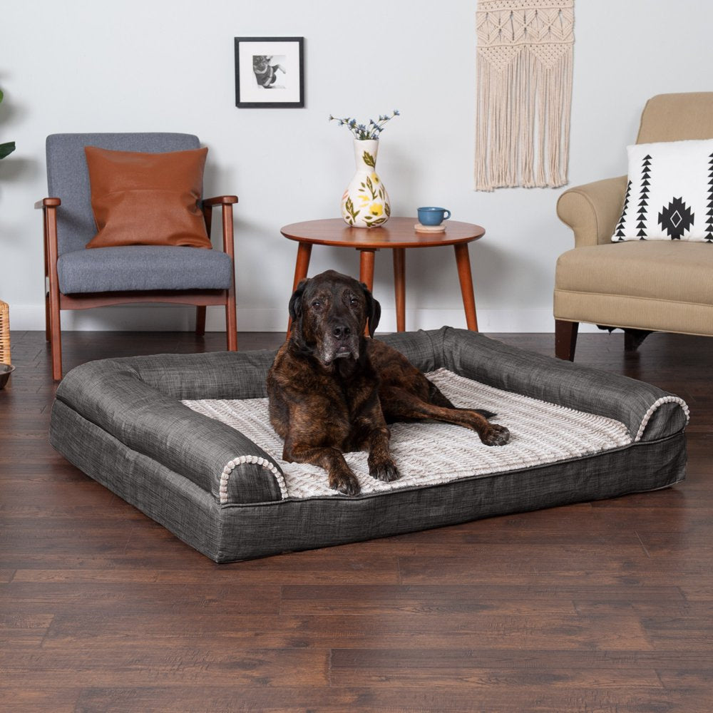 Furhaven Pet Products | Memory Foam Luxe Fur & Performance Linen Sofa-Style Couch Pet Bed for Dogs & Cats, Charcoal, Jumbo Plus Animals & Pet Supplies > Pet Supplies > Cat Supplies > Cat Beds FurHaven Pet   