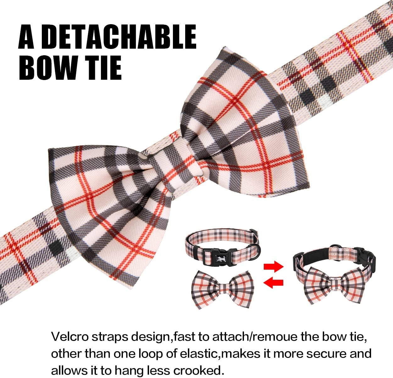 Poypet Plaid Dog Collar Bow Tie Set - Cute Adjustable Soft for Small Puppy (Checkered Beige,S) Animals & Pet Supplies > Pet Supplies > Dog Supplies > Dog Apparel PoyPet   