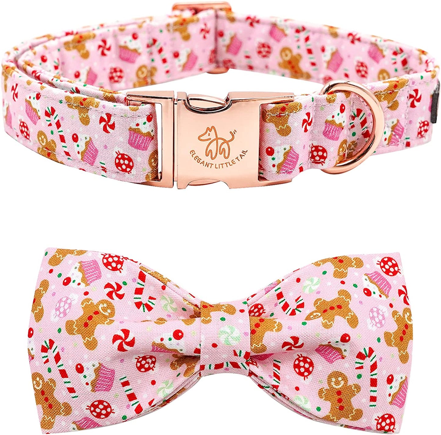 Elegant Little Tail Dog Collar with Bow - Fall Dog Collar Bow Thanksgiving Turkey Bow Girl Boy Pet Collar Soft Dog Bowtie Collars for Large Dogs Animals & Pet Supplies > Pet Supplies > Dog Supplies > Dog Apparel Elegant little tail A: Gingerbread Man X-Small (Pack of 1) 