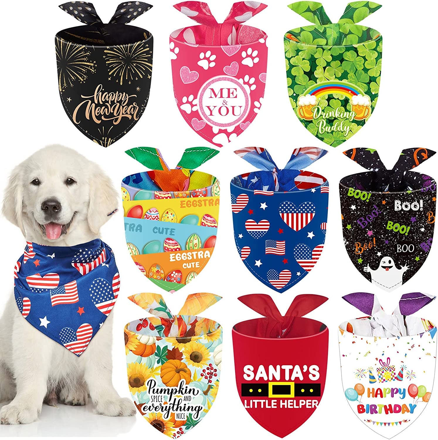 9 Pieces Holidays Dog Bandanas Patriotic Day Daily Life St. Patrick'S Day Easter Day Dog Bandanas Adjustable Dog Scarf Washable Dog Scarves for Dogs Pet Costume Supply (Fresh Pattern) Animals & Pet Supplies > Pet Supplies > Dog Supplies > Dog Apparel Weewooday Classic Pattern  