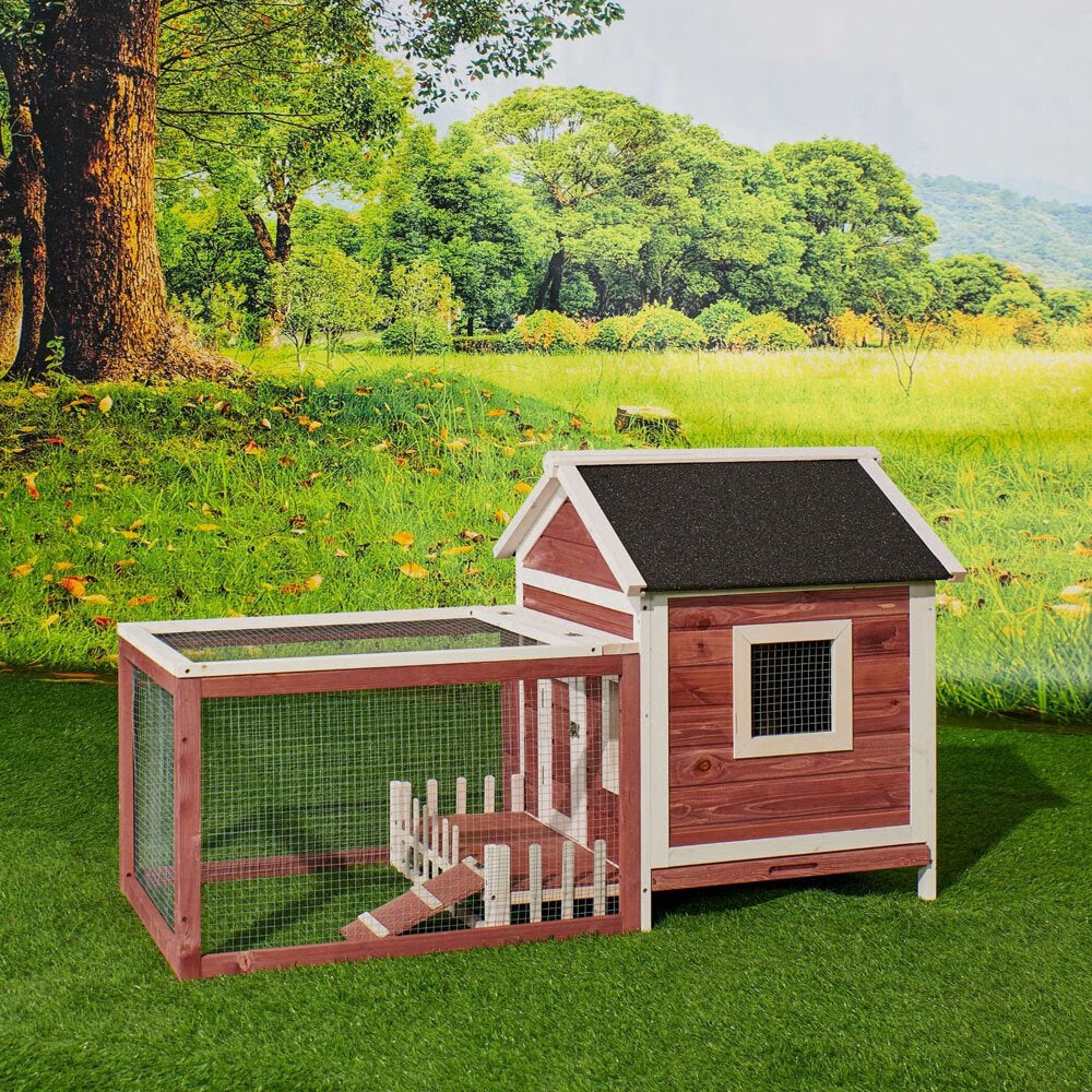 Fchunhe 55" Indoor Outdoor Rabbit Hutch,Small Animal Houses & Habitats, Bunny Cage with Removable Tray, Single Level Guinea Pig Hamster Hutch Animals & Pet Supplies > Pet Supplies > Small Animal Supplies > Small Animal Habitats & Cages Fchunhe   