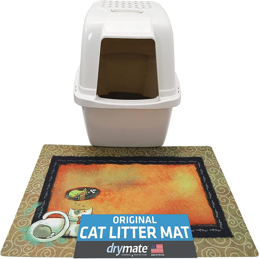Drymate Original Cat Litter Mat, Contains Mess from Box for Cleaner Floors, Urine-Proof, Soft on Kitty Paws -Absorbent/Waterproof- Machine Washable, Durable (USA Made) Animals & Pet Supplies > Pet Supplies > Cat Supplies > Cat Litter Box Mats Drymate Large (20" x 28") Fish Kitty 