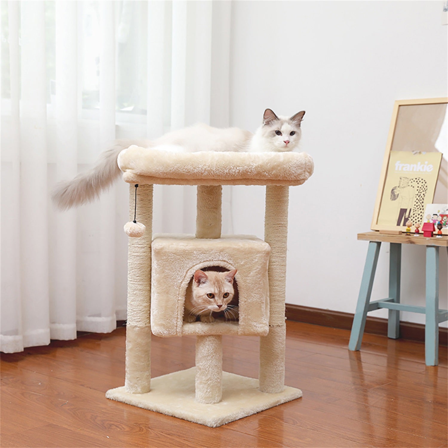 Pefilos Cat Tree Cat Houses for Outdoor Cats Cat Condo for Large Cats with Sisal Scratching Posts, Cat Nest for Indoor Cats Plush Perch, Cat Tower Furniture Cat Bed, Beige Animals & Pet Supplies > Pet Supplies > Cat Supplies > Cat Furniture Pefilos   