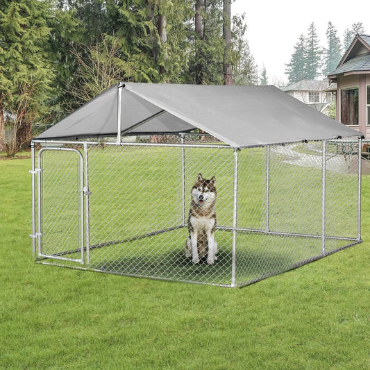 Dcenta 7.5'X7.5'X5.6' Large Outdoor Dog Kennel Galvanized Steel Fence with Oxford Cloth Roof and Lock