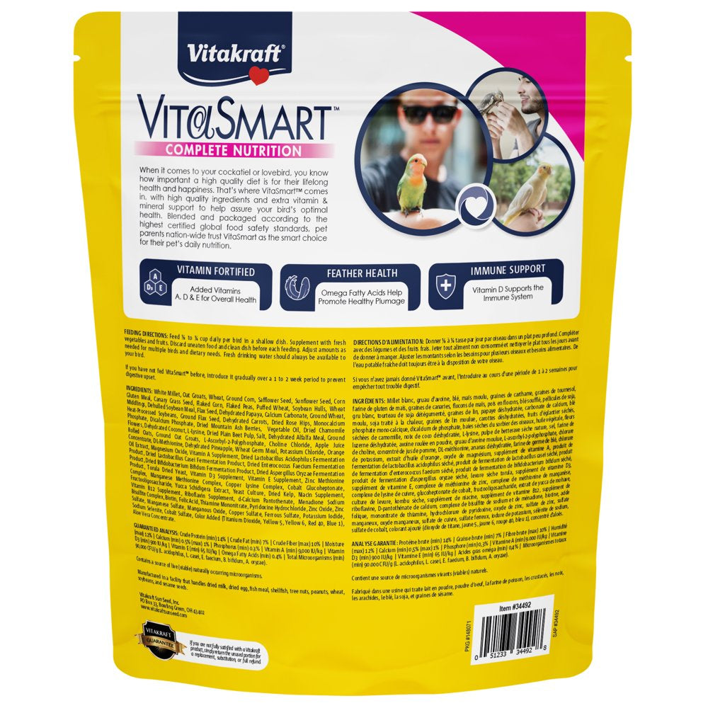 Vitakraft Vita Smart Gourmet Cockatiel and Lovebird Food - Vitamin-Fortified - Daily Pet Bird Food