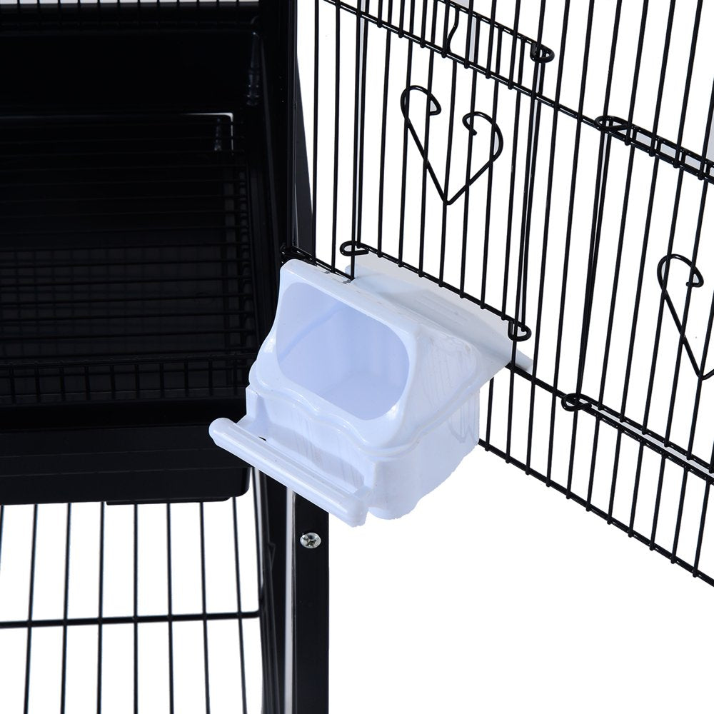 Pawhut Indoor 63" Metal Bird Cage with Detachable Rolling Stand, Storage Basket - Black Animals & Pet Supplies > Pet Supplies > Bird Supplies > Bird Cage Accessories Aosom LLC   