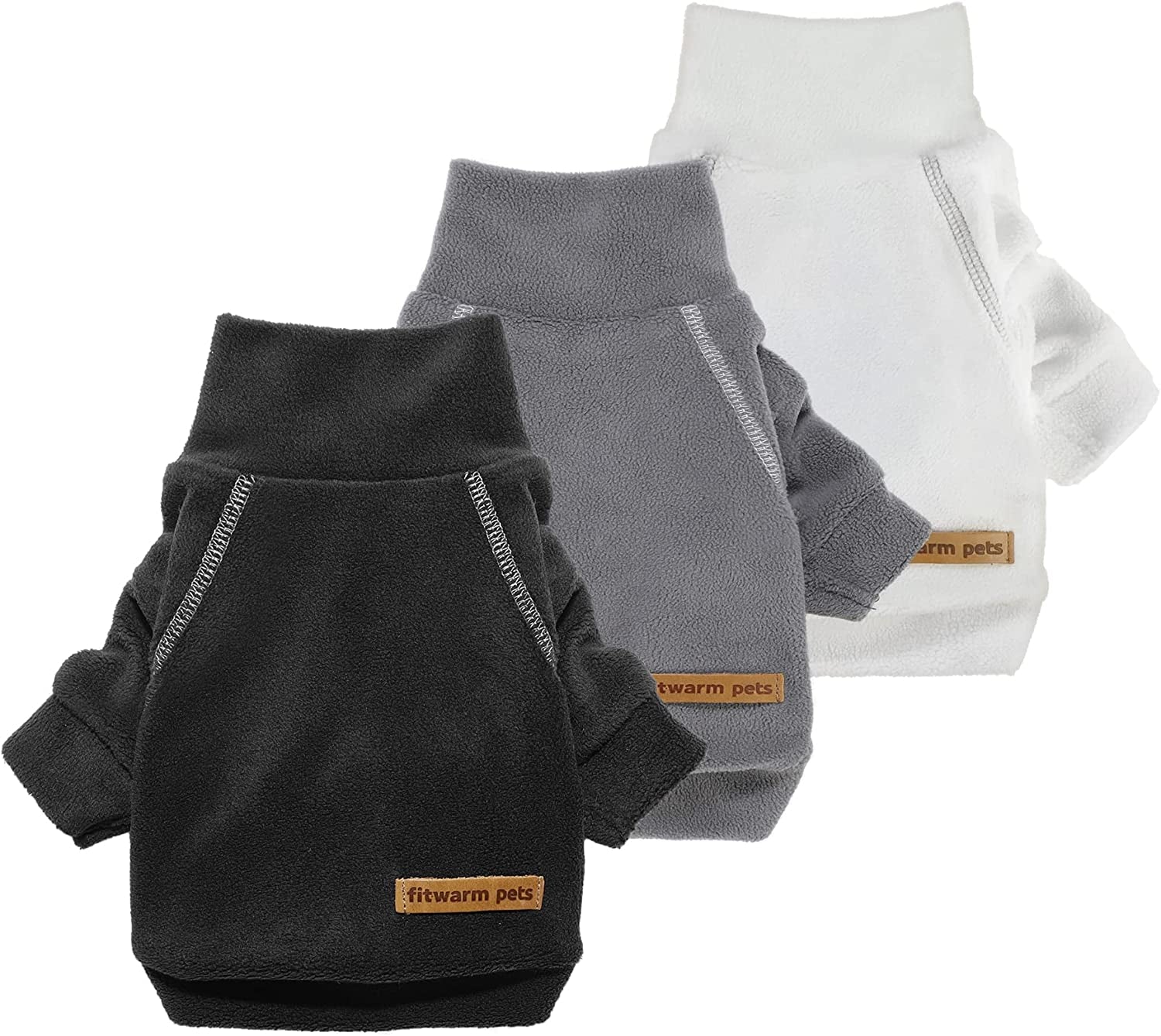 Fitwarm 3 Pack Classic Fleece Dog Sweater, Turtleneck Dog Sweatshirt, Dog Winter Clothes for Small Dogs Boy Girl, Pet Pullover Jumper, Cat Apparel, Blue, Grey, Navy, Small Animals & Pet Supplies > Pet Supplies > Dog Supplies > Dog Apparel Fitwarm Black-Grey-White Small 