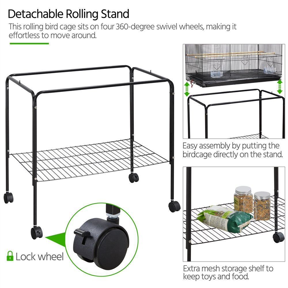 Smilemart 47" Metal Bird Cage with Slide-Out Tray and Rolling Stand, Black Animals & Pet Supplies > Pet Supplies > Bird Supplies > Bird Cages & Stands SmileMart   