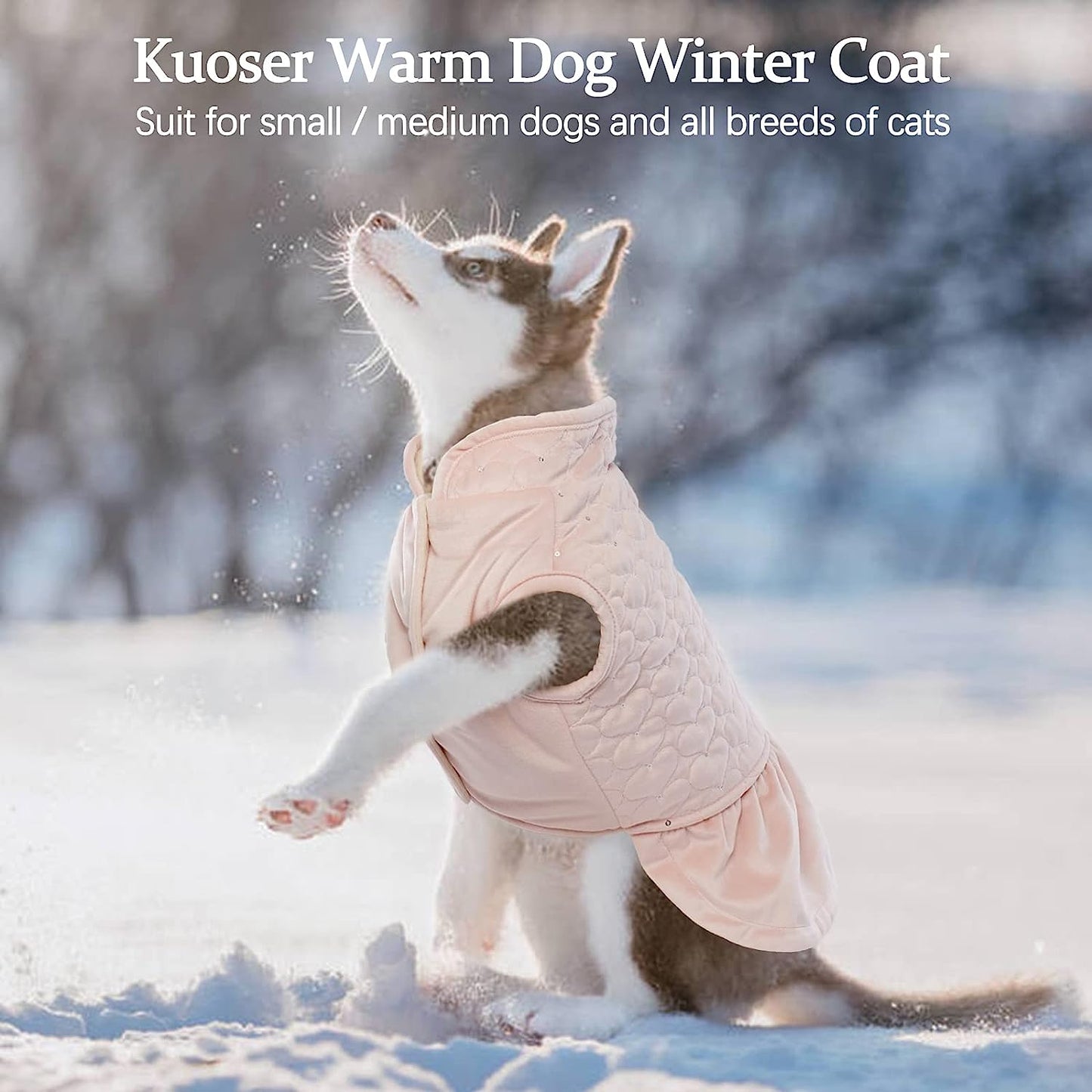 Kuoser Dog Coat Puppy Winter Clothes, Soft Fleece Lining Girl Dogs Vest Dress, Windproof Thermal Outfit Pet Cold Weather Jacket Doggie Apparel, Pink XS - XL Animals & Pet Supplies > Pet Supplies > Dog Supplies > Dog Apparel Kuoser   