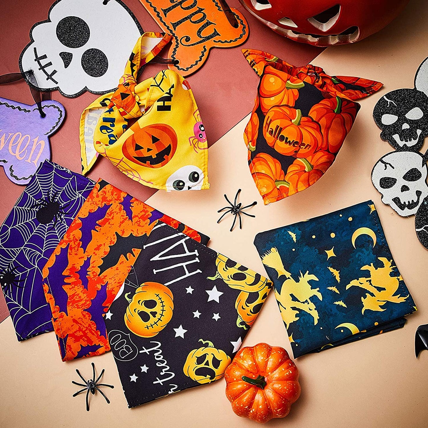 8 Pieces Halloween Dog Bandanas Pumpkin Bat Pet Scarf Dog Triangle Dog Scarf Adjustable Dog Bib Dog Scarf for Halloween Holiday Costume (Spider Style) Animals & Pet Supplies > Pet Supplies > Dog Supplies > Dog Apparel Weewooday   