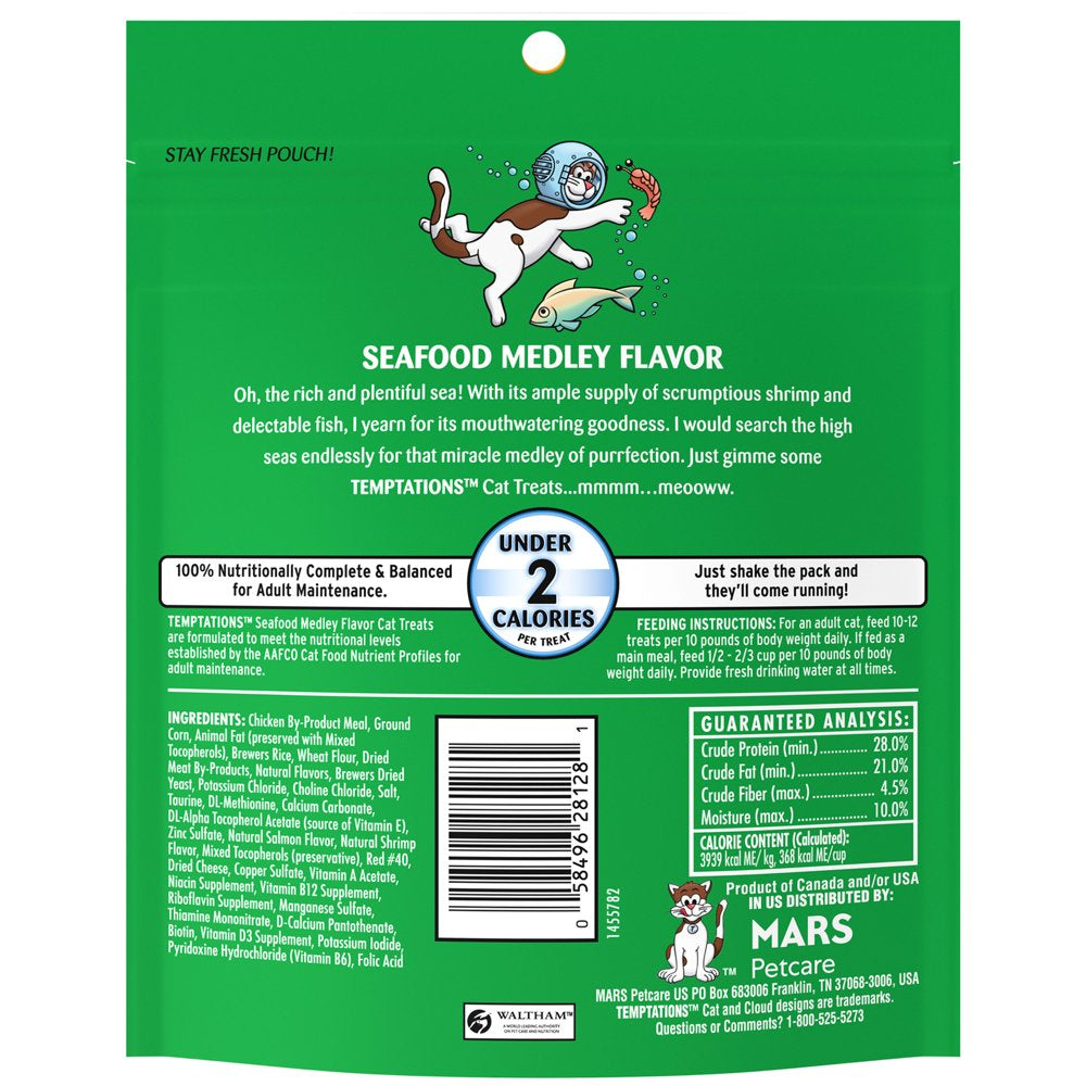 TEMPTATIONS Classic Crunchy and Soft Cat Treats Seafood Medley Flavor, 6.3 Oz. Pouch Animals & Pet Supplies > Pet Supplies > Cat Supplies > Cat Treats Mars Petcare   