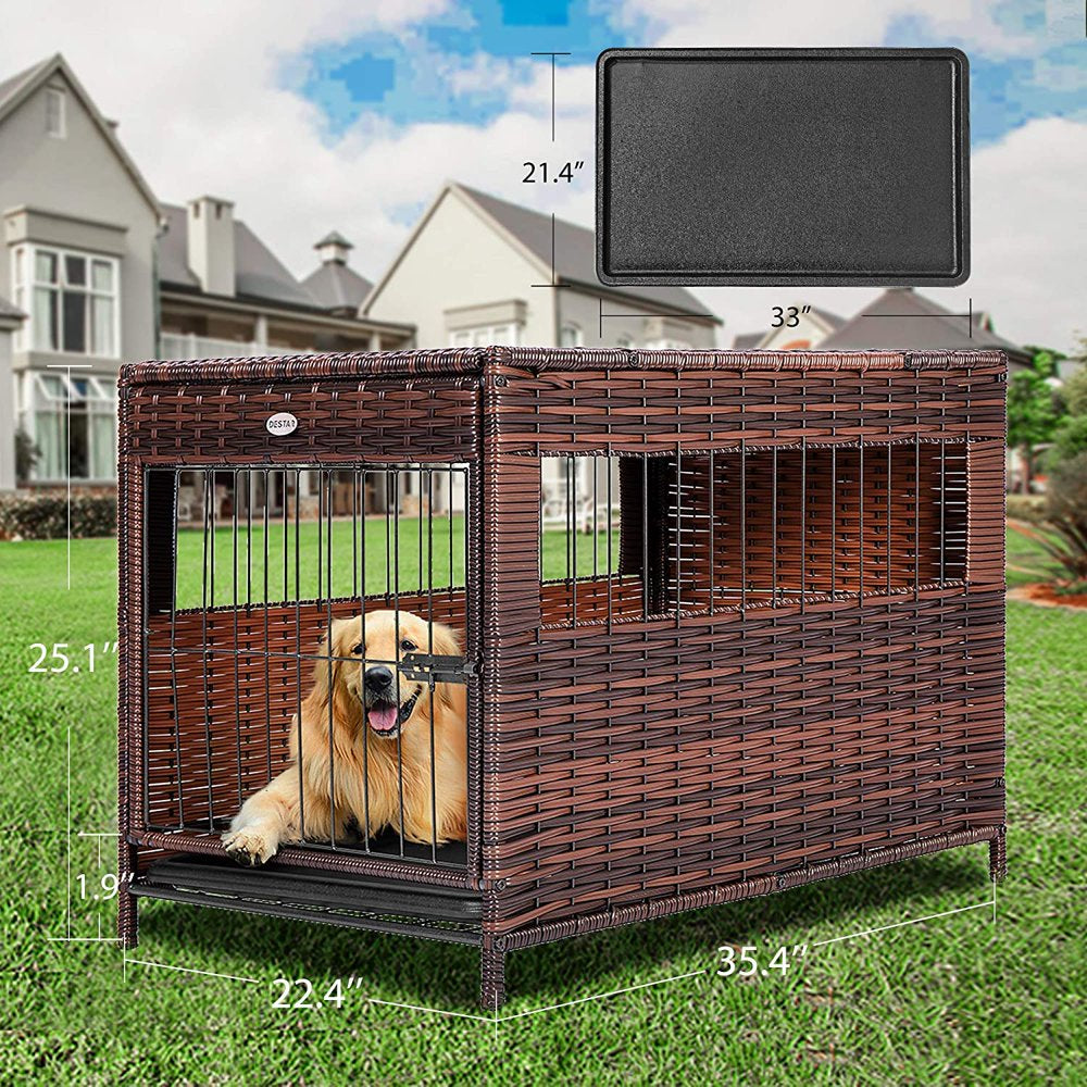 Destar Heavy Duty PE Rattan Wicker Pet Dog Cage Crate Indoor Outdoor Puppy House Shelter with Removable Tray and UV Resistant Cover (Medium - 23" W X 25" H) Animals & Pet Supplies > Pet Supplies > Dog Supplies > Dog Kennels & Runs DEStar   