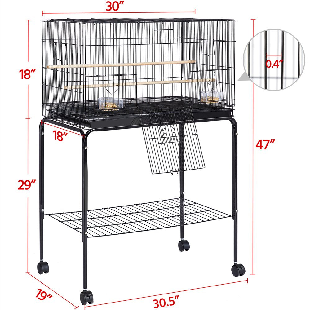 Smilemart 47" Metal Bird Cage with Slide-Out Tray and Rolling Stand, Black Animals & Pet Supplies > Pet Supplies > Bird Supplies > Bird Cages & Stands SmileMart   