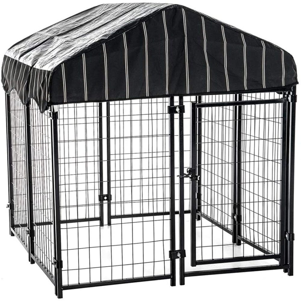 Lakeyen Pet Resort Kennel 48 X 48 X 52 in Outdoor Pet Pen W/ High Density Waterproof Polyester Roof Cover & Dual Access Door Gate, Gray Animals & Pet Supplies > Pet Supplies > Dog Supplies > Dog Kennels & Runs LAKeyen   