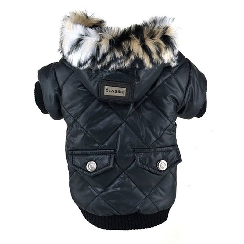 VICOODA Puppy Fur Hooded Jacket with Pocket, Pet Dog Windproof Pullover Coat Winter Warm down Jacket Cotton-Padded Costume for Medium Small Doggy Cat Puppy Apparel,Army Green,Xs Animals & Pet Supplies > Pet Supplies > Cat Supplies > Cat Apparel Vicooda L Black 