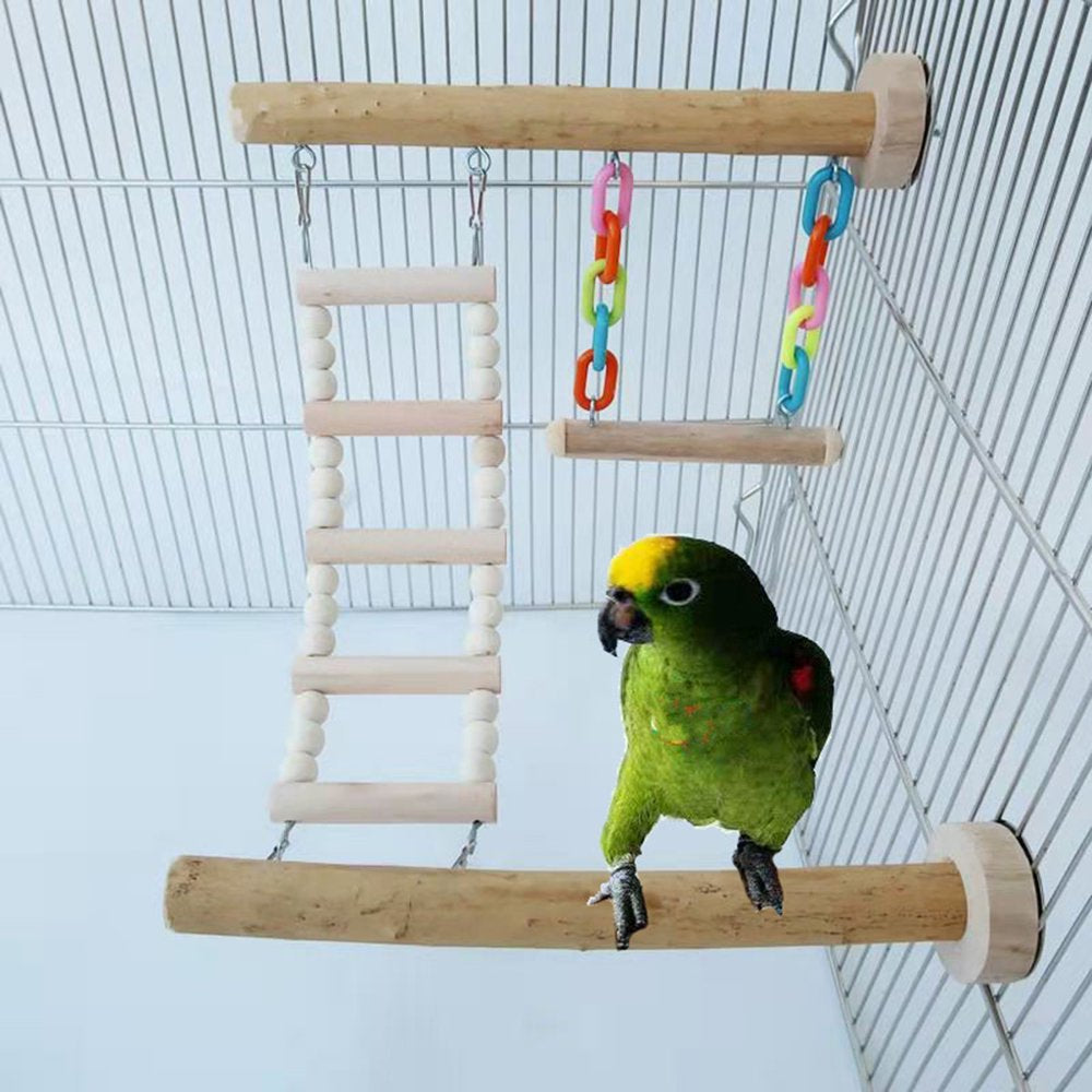 AOOOWER Wood Bird Perch Stand Toy Parrot Swing Climbing Ladder Birdcage Play Gyms Playground for Parakeet Cockatiel Lovebirds Animals & Pet Supplies > Pet Supplies > Bird Supplies > Bird Cages & Stands AOOOWER   